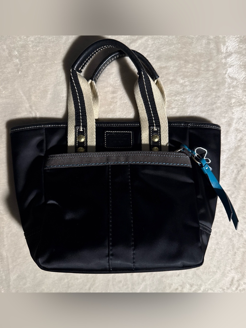 Nylon Tote Bag with Canvas Handles - Black